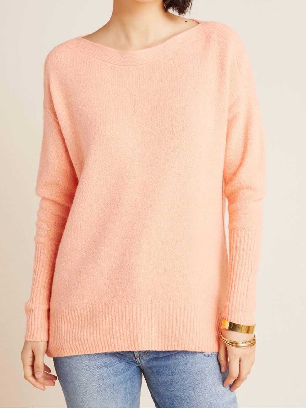 🍑Anthropologie 'Naomi' Boatneck Merino Wool Blend Sweater - Peach Orange